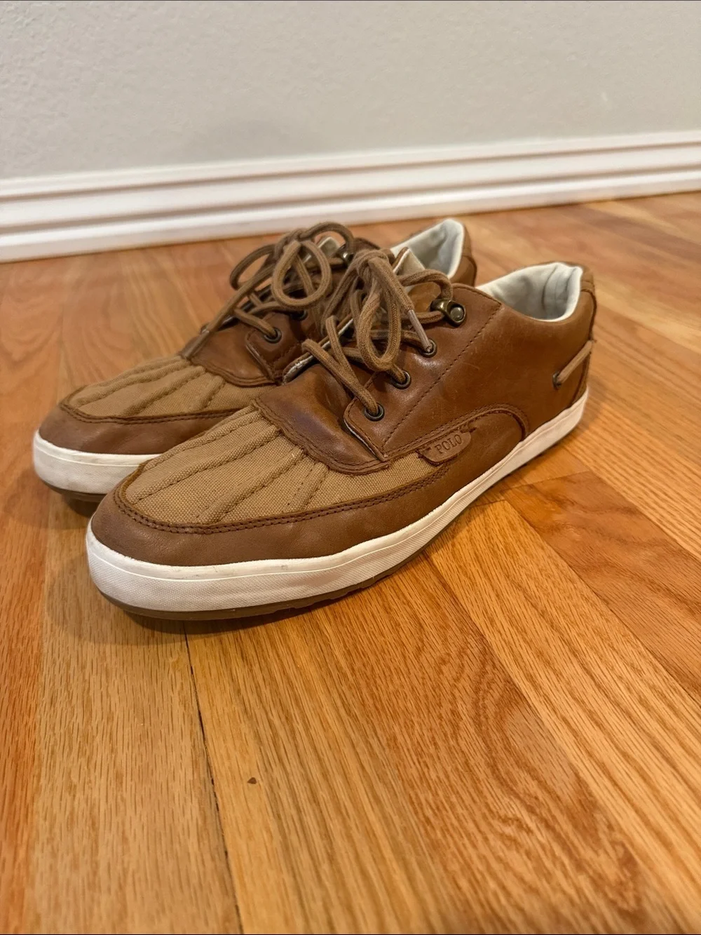 Polo Ralph Lauren Ramiro Brown Leather & Canvas Boat Shoes Size 12D